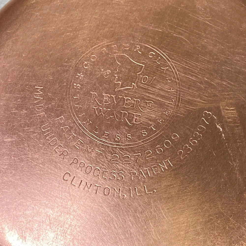 Vintage Revere Ware 1 Qt Saucepan Copper Bottom w/ Lid Clinton IL Patent 2272609